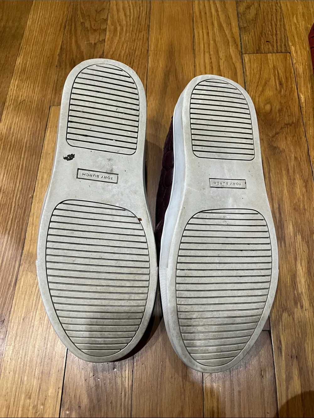 Tory Burch Quilted Slip-On Sneakers in Burgundy and White